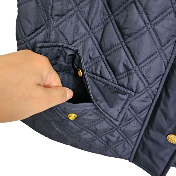 J. Crew Vest Jacket Medium Blue Quilted Barn Corduroy Collar Preppy Gold Buttons - Picture 5 of 12